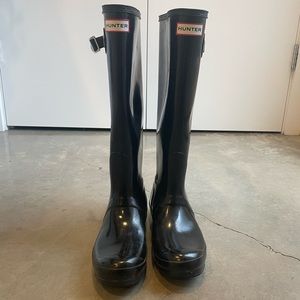 Hunter Original Tall Gloss Rain Boots - Black - Sz 8